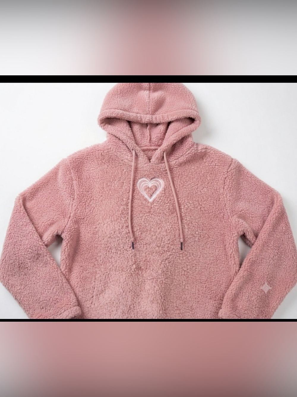 Angel Cult Pink Sherpa Faux Fur Heart Hoodie Size L
